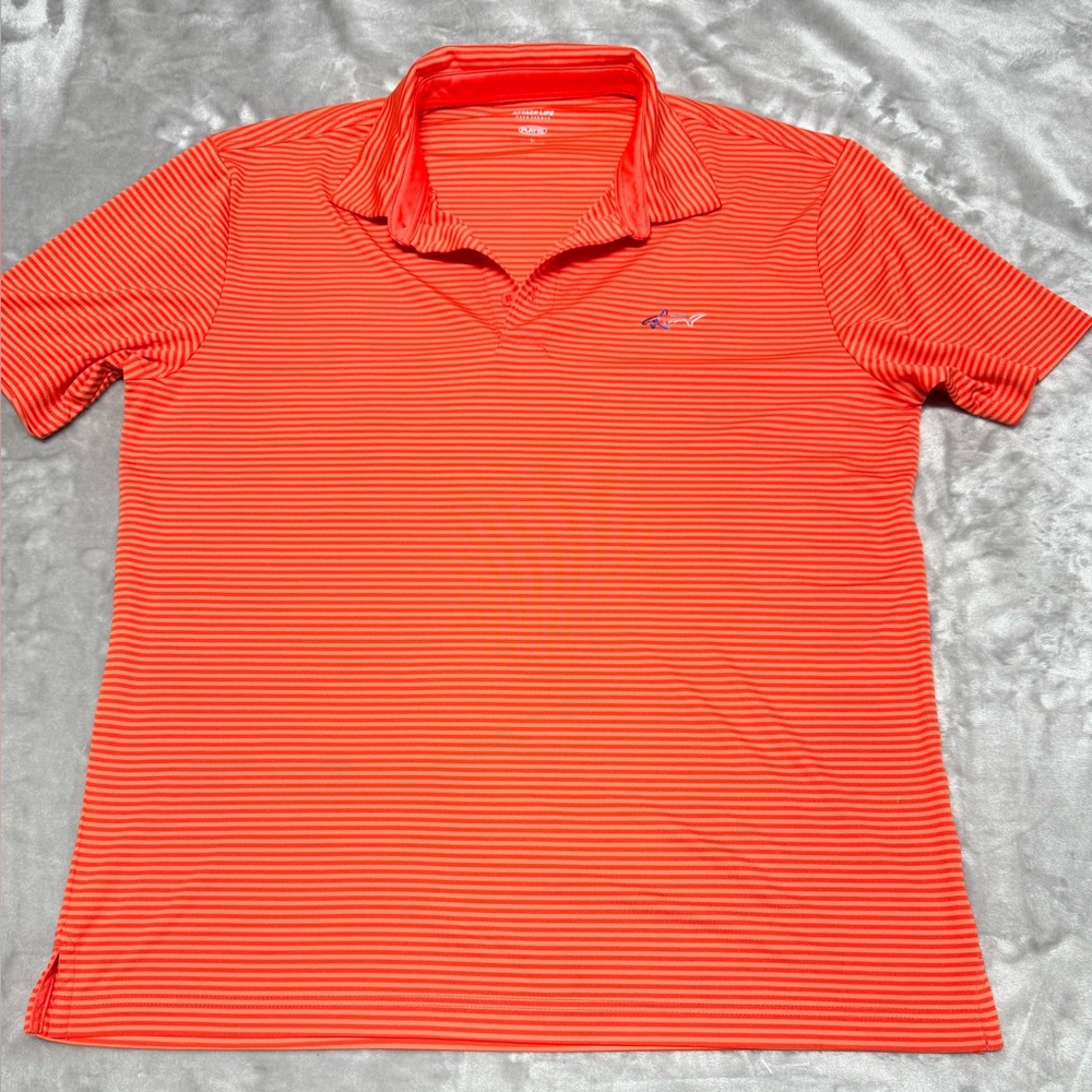 Greg Norman Shark Attack Life Play Dry Golf Polo Men's Large Orange Stripes